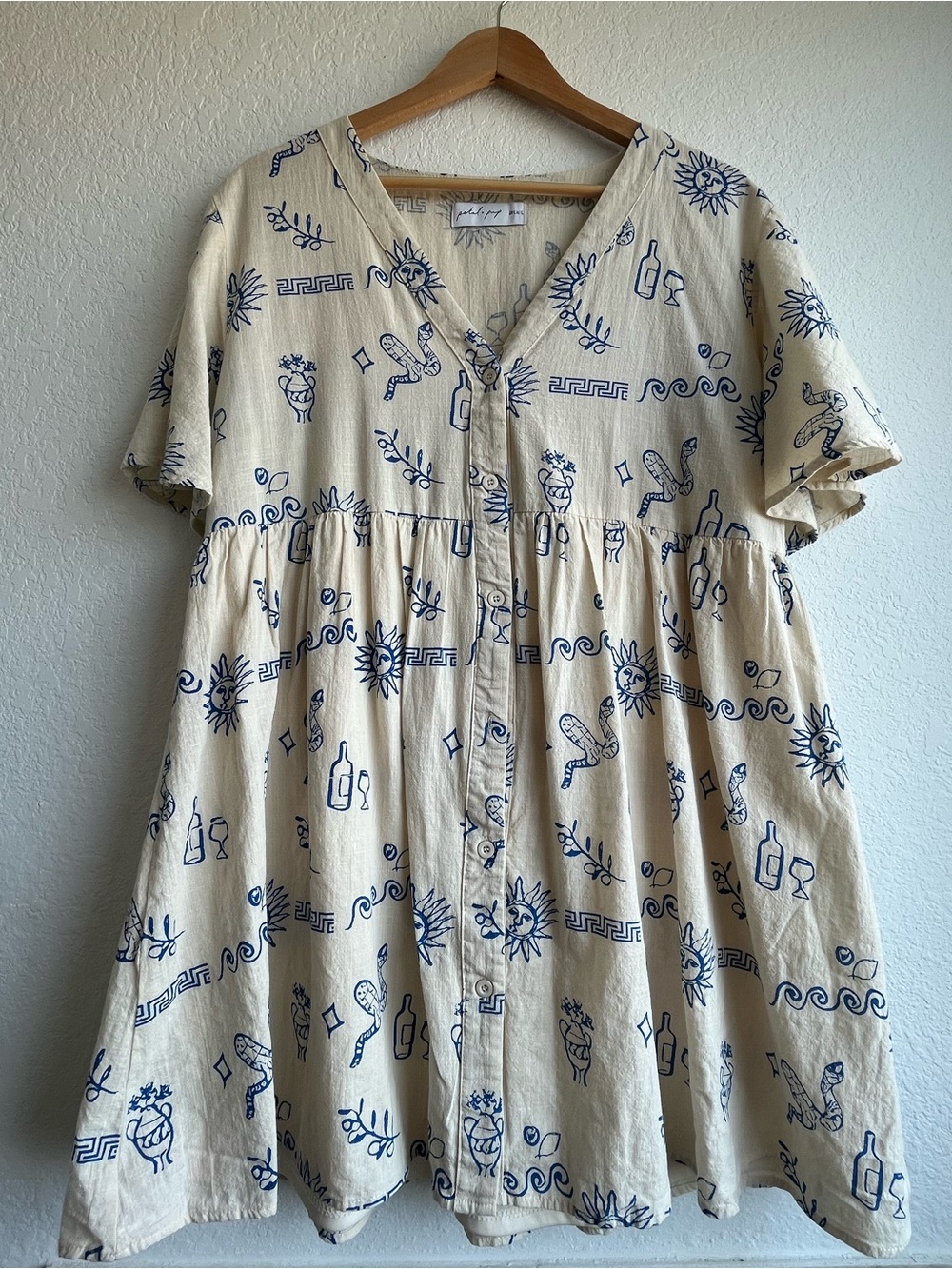 Petal & Pup Elias Mini Dress Women’s XL Mini Dress Blue and white motif